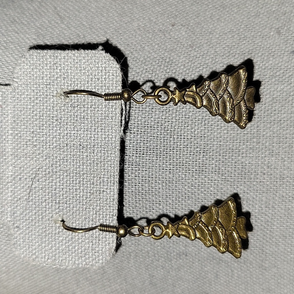 Bronze-tone Christmas Tree Earrings